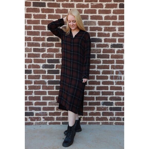 cloth & stone Dresses & Skirts - Cloth & Stone Anthropologie Plaid Button Front Midi Shirt Dress Size Small